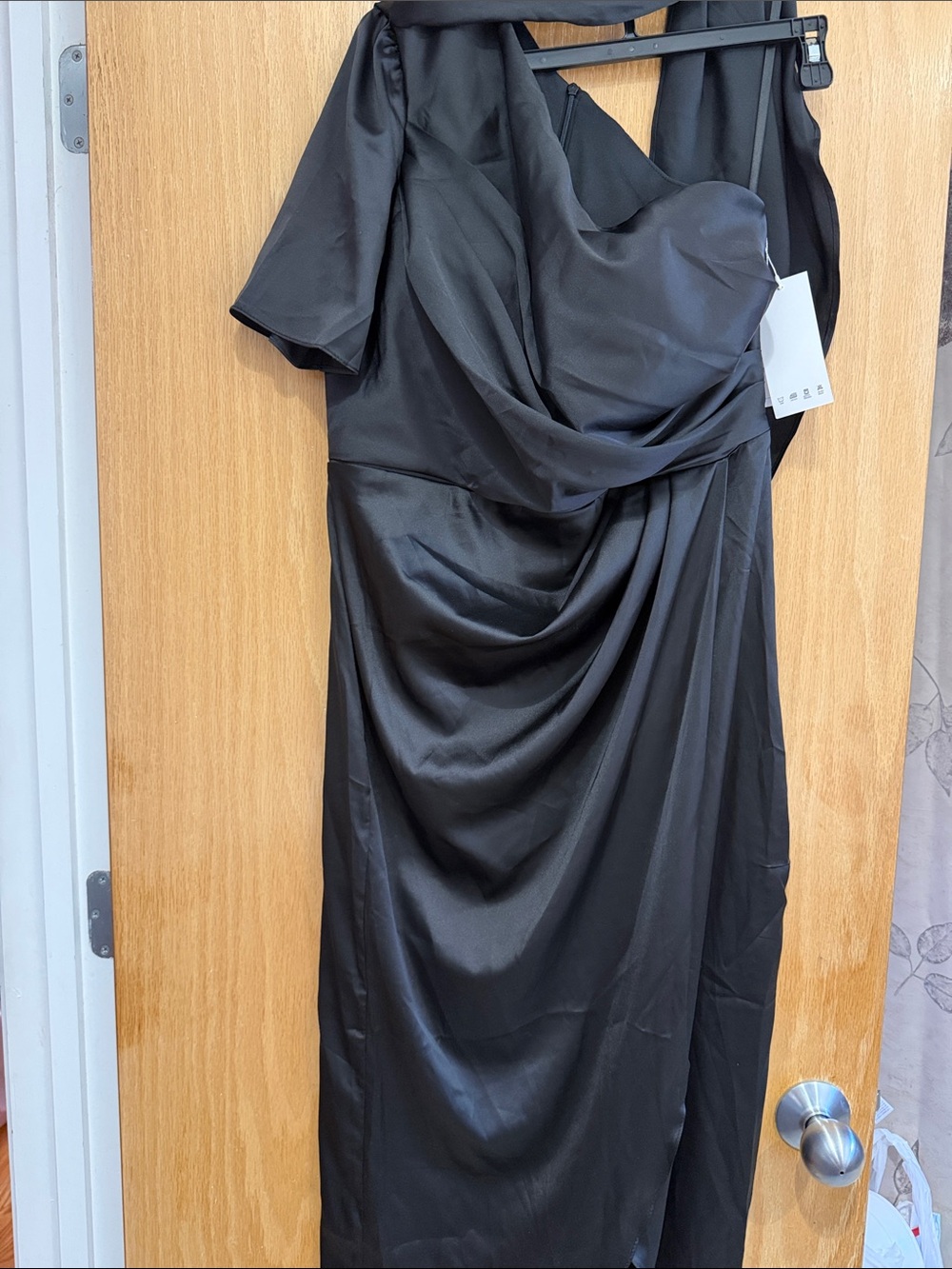 One-Shoulder Black Draped Evening Dress